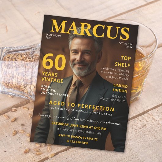 Invitation 60 ans style magazine thème Whisky
