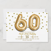 Invitation 60 Ballons Dorés et Confettis Fête d'anniversaire (Devant)