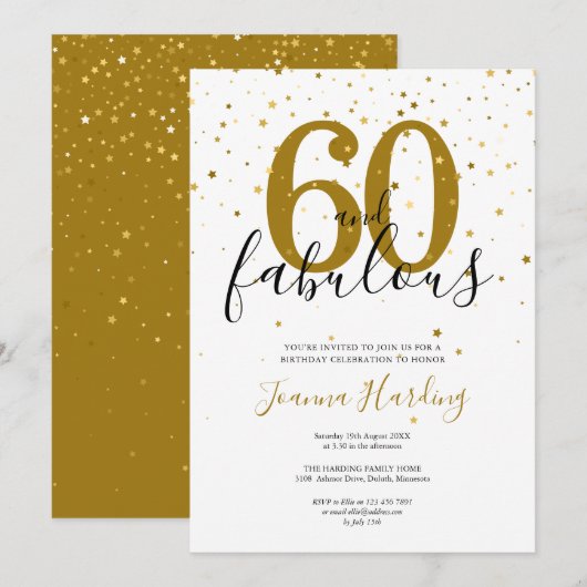 Invitation 60 et fabuleux Elegant Gold et Black Anniversaire (Devant / Derrière)