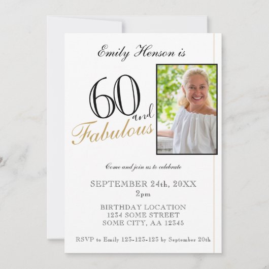 Invitation 60 et fabuleux Elegant Script Photo Anniversaire (Devant)