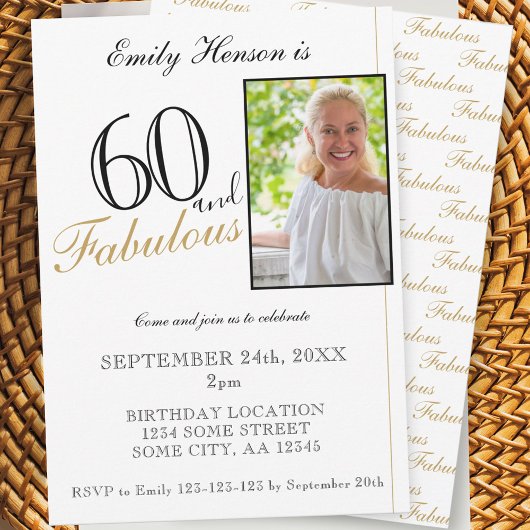 Invitation 60 et fabuleux Elegant Script Photo Anniversaire