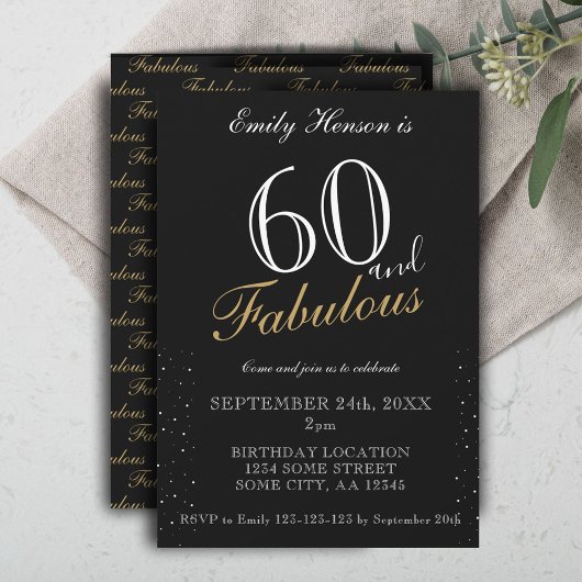 Invitation 60 et fabuleux noir élégant script Anniversaire