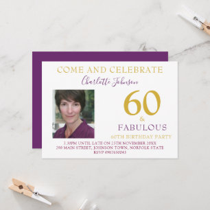 Invitation 60 et Fabuleux Photo 60e anniversaire Violet or