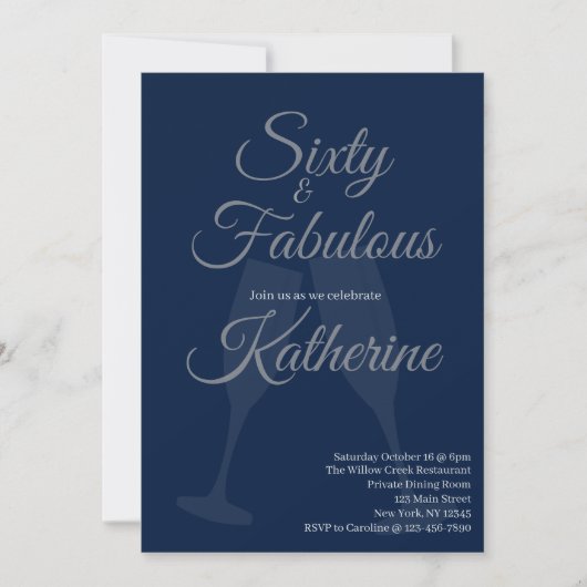 Invitation 60 et Fabuleux | Script Bleu pour Fête d'anniversa (Devant)