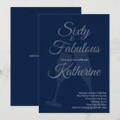 Invitation 60 et Fabuleux | Script Bleu pour Fête d'anniversa (Devant / Derrière)