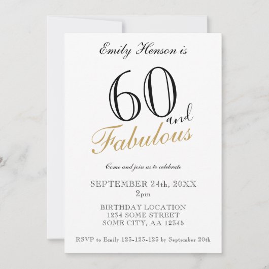 Invitation 60 et fabuleux script élégant Anniversaire (Devant)