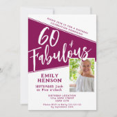 Invitation 60 et fabuleux Script Magenta Photo 60e anniversai (Devant)