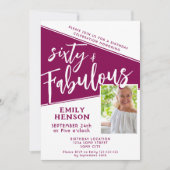 Invitation 60 et fabuleux Script Magenta Photo 60e anniversai (Devant)