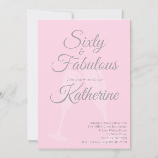 Invitation 60 et Fabuleux | Script Rose pour une fête d'anniv (Devant)
