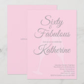 Invitation 60 et Fabuleux | Script Rose pour une fête d'anniv (Devant / Derrière)