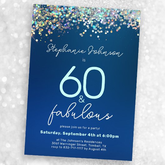 Invitation 60 et Fabulous Blue Parties scintillant 60e fête d