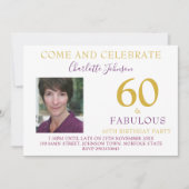 Invitation 60 et Fabulous Photo 60e anniversaire Or violet (Devant)