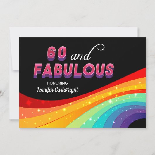 Invitation 60 et Fabulous Rainbow Sparkle fête d'anniversaire (Devant)