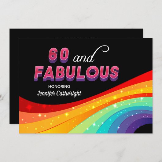 Invitation 60 et Fabulous Rainbow Sparkle fête d'anniversaire (Devant / Derrière)