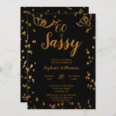 Invitation 60 et Sassy 60e anniversaire Noir | Or Faux (Devant / Derrière)