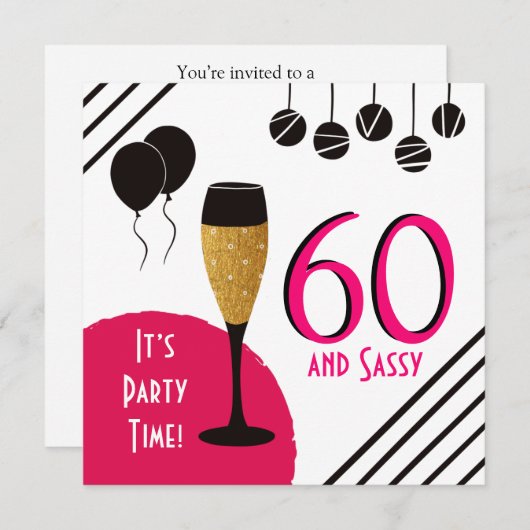Invitation 60 et Sassy Anniversaire Champagne Flute (Devant / Derrière)