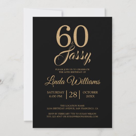 Invitation 60 et Sassy Black Gold 60e fête d'anniversaire (Devant)