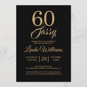 Invitation 60 et Sassy Black Gold 60e fête d'anniversaire