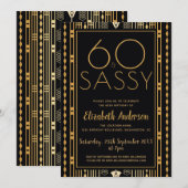 Invitation 60 Et Sassy Black Gold Art déco 60e anniversaire (Devant / Derrière)