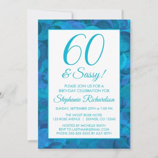 Invitation 60 et Sassy Ocean Blue fête d'anniversaire Turquoi (Devant)