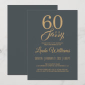 Invitation 60 et Sassy Off-Black Gold 60e fête d'anniversaire (Devant / Derrière)