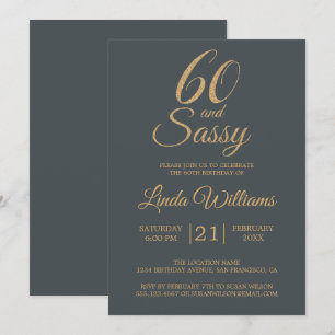 Invitation 60 et Sassy Off-Black Gold 60e fête d'anniversaire