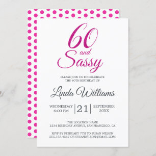 Invitation 60 et Sassy Pink Parties scintillant 60e fête d'an
