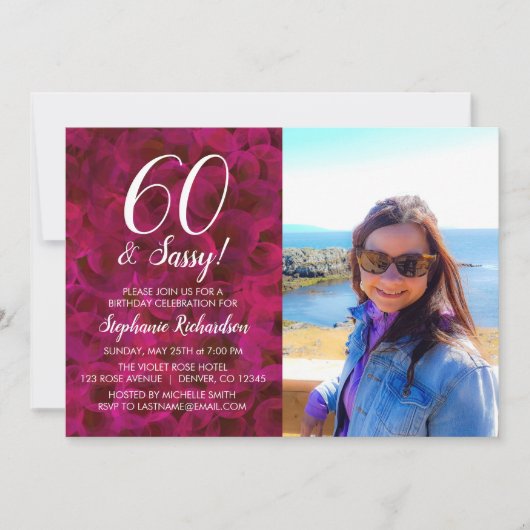 Invitation 60 et Sassy Red Rose Photo Anniversaire (Devant)
