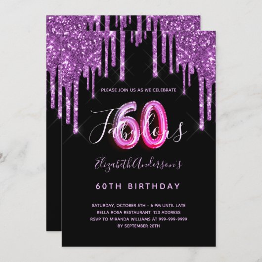Invitation 60 & Fabuleuse parties scintillant dégoulinant noi (Devant / Derrière)