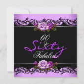 Invitation 60 & Fabuleux 60e anniversaire de fête Mauve Roses (Devant)