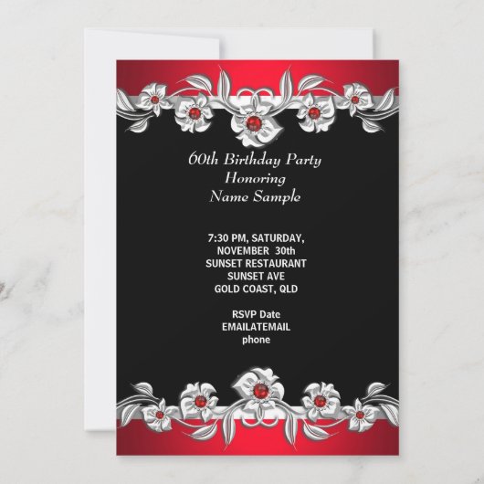 Invitation 60 & Fabuleux 60e anniversaire de fête Silver Red (Dos)