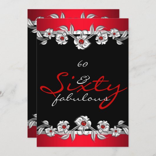 Invitation 60 & Fabuleux 60e anniversaire de fête Silver Red  (Devant / Derrière)