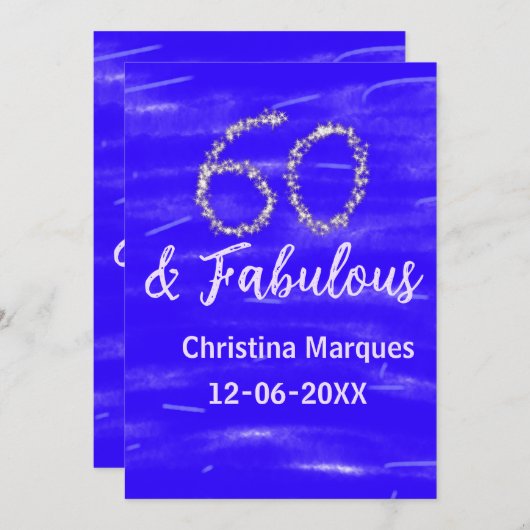 Invitation 60 & fabuleux anniversaire bleu argent ajouter nom (Devant / Derrière)
