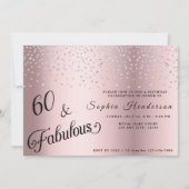 Invitation 60 Fabuleux Blush Parties scintillant rose fête d' (Devant)