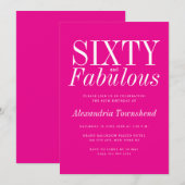 Invitation 60 & Fabuleux Chic Rose Chaud 60e Anniversaire (Devant / Derrière)