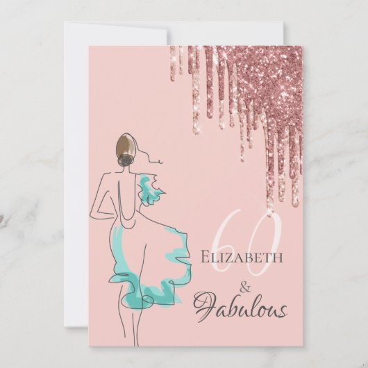 Invitation 60 fabuleux fête d'anniversaire rose parties scint (Devant)