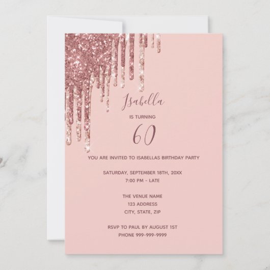 Invitation 60 fabuleux fête d'anniversaire rose parties scint (Dos)