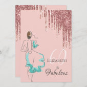 Invitation 60 fabuleux fête d'anniversaire rose parties scint (Devant / Derrière)