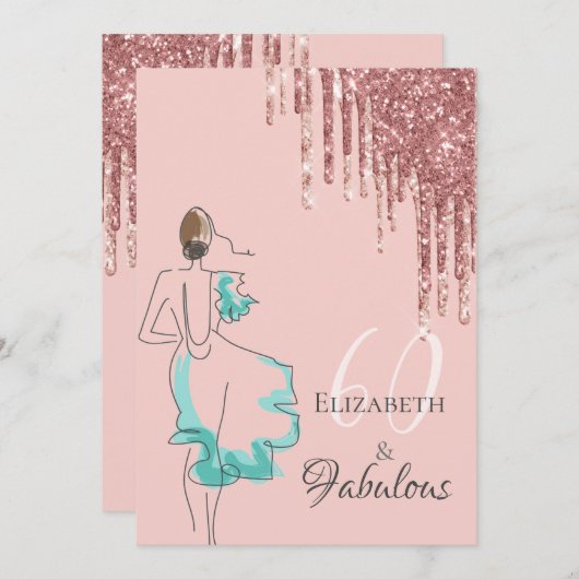 Invitation 60 fabuleux fête d'anniversaire rose parties scint (Devant / Derrière)