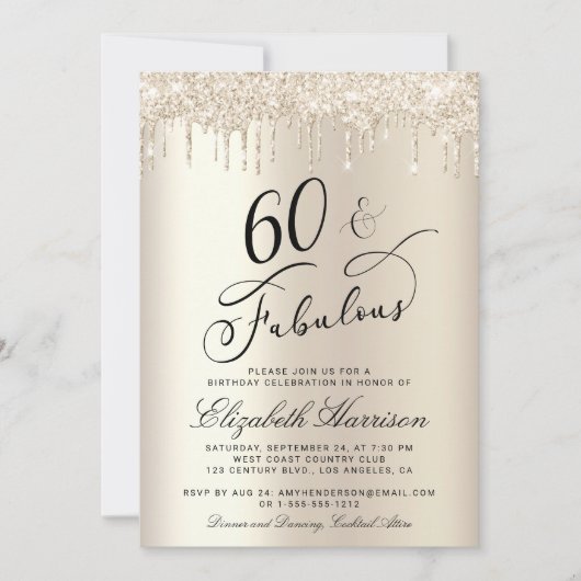 Invitation 60 Fabuleux Gold Parties scintillant fête d'annive (Devant)