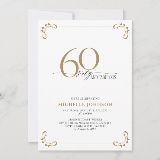 Invitation 60 & Fabuleux Noir Blanc & Or Anniversaire (Devant)