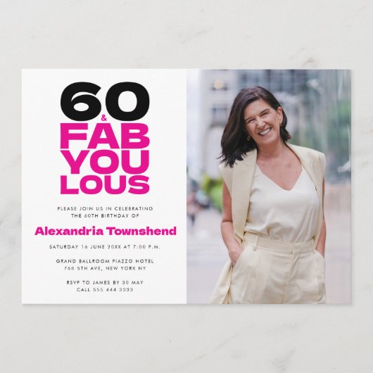 Invitation 60 & Fabuleux Typographie Gras Photo 60e Anniversa (Devant)