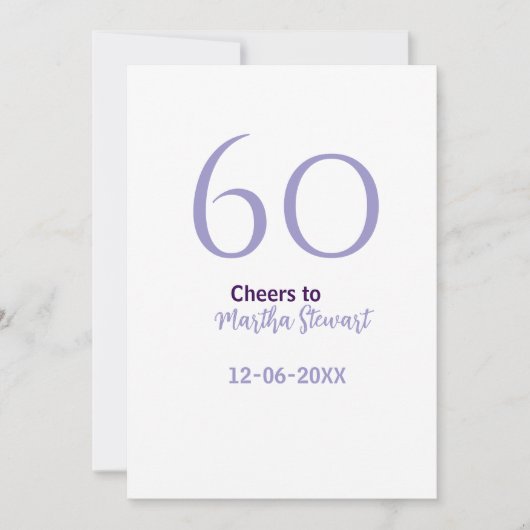 Invitation 60 & fabulous birthday purple bold name date styli (Devant)