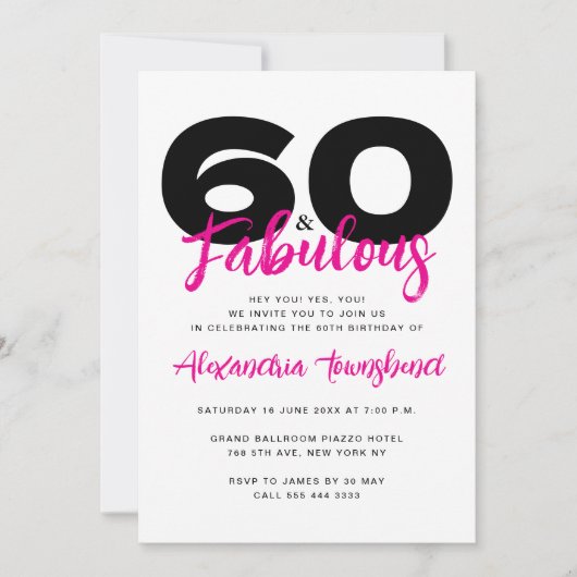 Invitation 60 & Fabulous Bold Girly 60th Birthday (Devant)