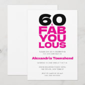 Invitation 60 & Fabulous Bold Pink Typography 60th Birthday (Devant / Derrière)