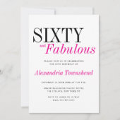 Invitation 60 & Fabulous Modern Pink Typography 60th Birthday (Devant)