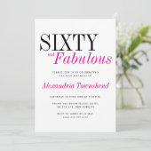 Invitation 60 & Fabulous Modern Pink Typography 60th Birthday (Debout devant)