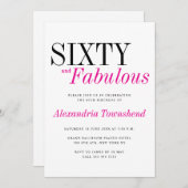 Invitation 60 & Fabulous Modern Pink Typography 60th Birthday (Devant / Derrière)