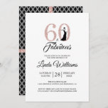 Invitation 60 Fabulous Pink Parties scintillant 60th Birthday<br><div class="desc">Une invitation photo chic, élégante et à 60e anniversaire que vous pouvez personnaliser et envoyer pour la célébration de votre soixantième anniversaire. Les mots "60 et Fabulous" en parties scintillant noire et rose roux sont mis en utilisant la typographie moderne. Il y a un motif géométrique noir et blanc sur...</div>