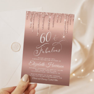 Invitation 60 Fabulous Rose Gold Glitter Birthday Party